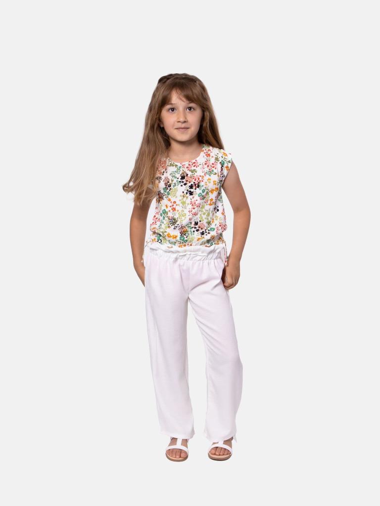 Junior Girl Vanessa French Collection Floral Printed Top and Pants Set - White