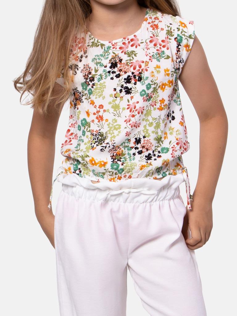 Junior Girl Vanessa French Collection Floral Printed Top and Pants Set - White