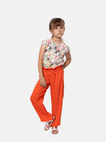 Junior Girl Vanessa French Collection Floral Printed Top and Pants Set - White and Orange