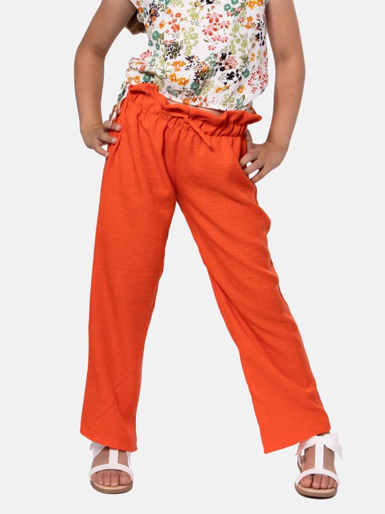 Junior Girl Vanessa French Collection Floral Printed Top and Pants Set - White and Orange
