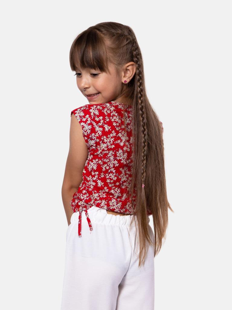 Junior Girl Vanessa French Collection Floral Printed Top and Pants Set - Red and White