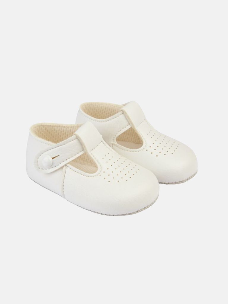 Baypods Soft Sole Boys T-Bar Hole Punched Shoe - White